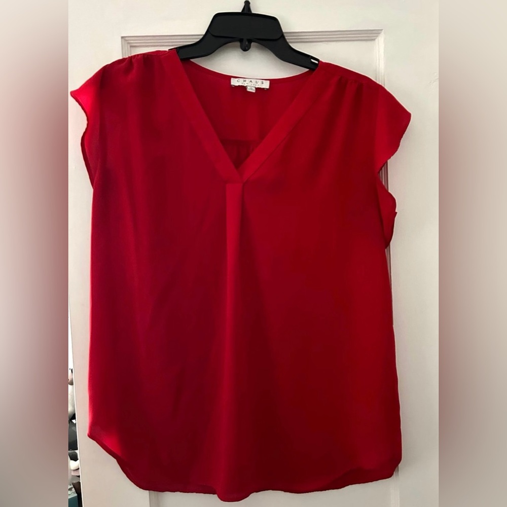 Red V-Neck Women's Top